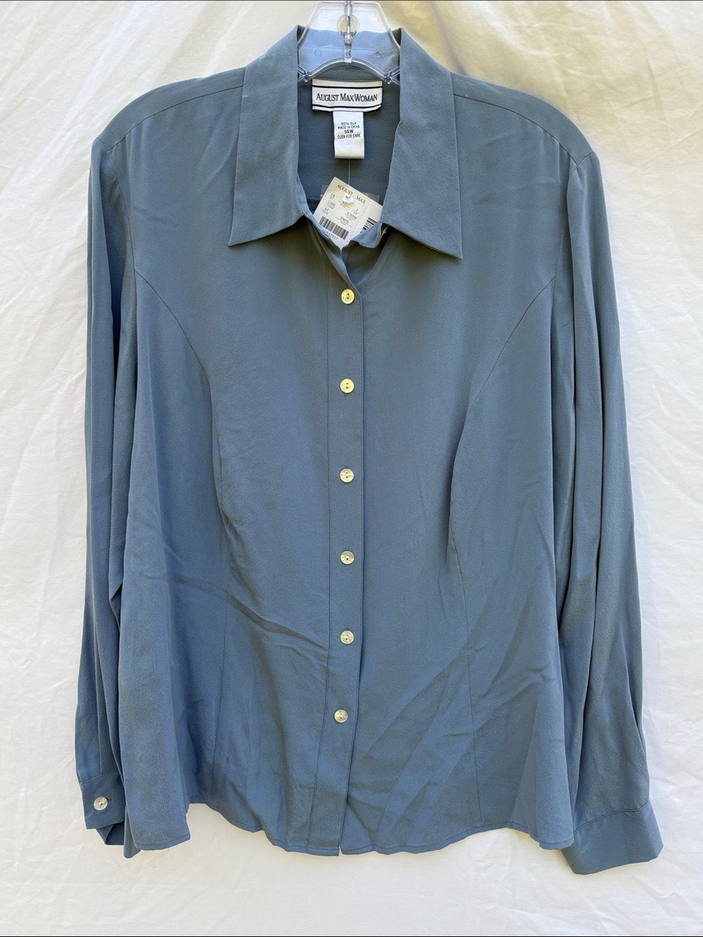 August Max Women's Slate Blue Button Down Shirt